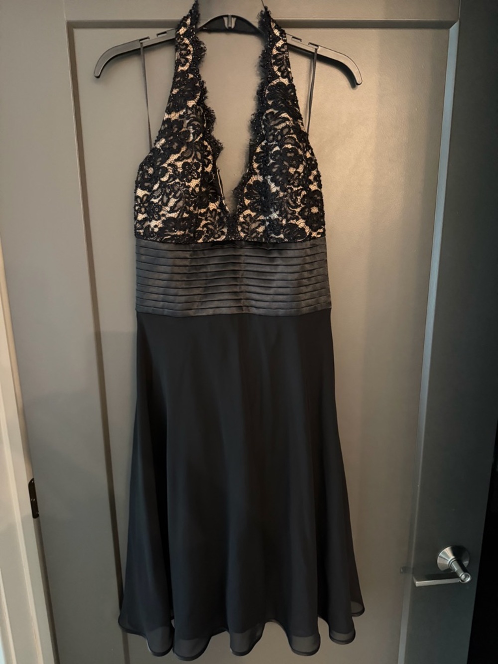 JS Boutique Black Lace Halter Evening Dress